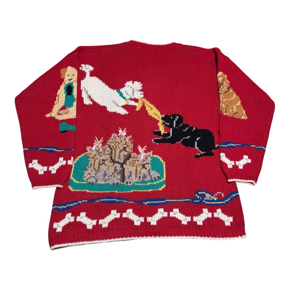 Vintage Design Options Dog Pets Red Ramie Cotton Cardigan Sweater Women's Medium - Picture 4 of 10